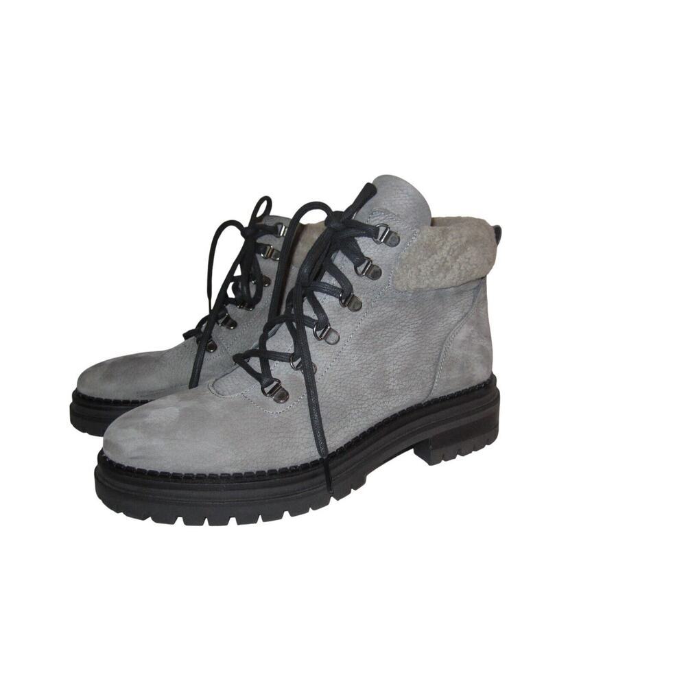 M.Gemi Gray Leather Shearling Sheepskin‎ Women's Ankle Boots Size 40.5/9.5
